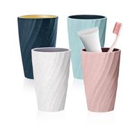 Roucerlin 4 Pack Unbreakable Toothbrush Cup Bathroom Tumbler, Soft Durable Bathroom Cup, Toothpaste Toothbrush Holder (Light Blue, Dark Blue, White and Pink)