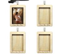 Roucerlin 4 Pieces 2.7" x 4.1" Car Decor Hanging Picture Frame, Wooden Car Photo Holder Hanger with Chain, Auto Vehicle Rear View Mirror Hanging Photo Frame for Decoration Mom Dad Him Her Drive