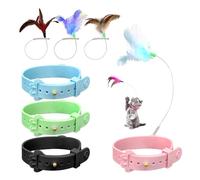 Roucerlin 4 Pieces Cat Collar with Feather Toy Attached & Bell, Self Play Kitten Interactive Feather Collar, Hands Free Cat Interactive Toys Plume Wand Teaser for Indoor Kittens Neck Pets (4 Colors)