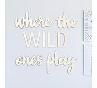 Roucerlin 5 Pieces Playroom Wall Decor Where Wild Ones Play Sign, Beige Color Wooden Playroom Sign, Nursery Play Wood Word Wall Sign for Boy Girls Home Bedroom Art Decoration