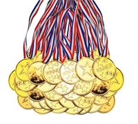 Roucerlin 50 Pcs Gold Plastic Sports Medals For Winners, Plastic Gold Medals for Awards, 1.4 Inches Award Medals with Neck Ribbon for Sports Party Competitions Olympic Style