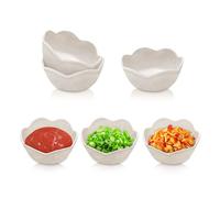 Roucerlin 6 Pieces 1.7 x 3.5 in Reusable Mini Plastic Dipping Bowls, 120 ML/4.05 OZ Petal Shape Soy Sauce Dish, Unbreakable Small Sauce Bowl for Parties Snack Fruit Dessert Nuts Popcorn (White)