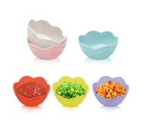 Roucerlin 6 Pieces 1.7 x 3.5 in Reusable Mini Plastic Dipping Bowls, 120 ML/4.05 OZ Petal Shape Soy Sauce Dish, Unbreakable Small Sauce Bowl for Parties Snack Fruit Dessert Nuts Popcorn (6 Colors)