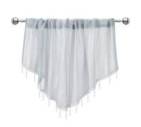 Roucerlin Beaded Triangle Sheer Valance Curtain for Windows, Rod Pocket Window Valances with Bead Tassel Trim, Short Voile Swag Curtain Toppers for Living Room Bedroom Kitchen (Gray, 51.1" x 23.6")