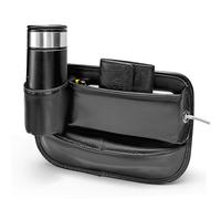 Roucerlin Car Seat Gap Filler Organizer, Universal Leather Car Seat Storage Box with Cup Holder, Front Seat Auto Console Side Car Inserts Between Seats for Phones Glasses Keys Cards (Driver Side)