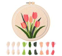 Roucerlin Floral Embroidery Kit for Beginners, Easy Needlepoint Kits for Adults Include Pattern, Hoops, Instructions, Threads and Fabric, Craft Starter Punch Needle Cross Stitch (Tulip)