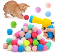 Roucerlin Interactive Cat Ball Launcher with 100 Cat Pom Pom Balls, 1.2" Plush Ball Shooting Cat Gun Toy, Kitten Cat Toy Shooter, Cat Toys for Indoor Cats Bored Enrichment Training Playing
