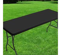 Roucerlin Rectangle Picnic Table Cover, Polyester Elastic Fitted Tablecloth for 4 Feet Folding Tables, Waterproof Outdoor Table Cloth for Camping Party Patio Card Essentials (Black, 30" x 48")