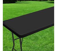 Roucerlin Rectangle Picnic Table Cover, Polyester Elastic Fitted Tablecloth for 6 Feet Folding Tables, Waterproof Outdoor Table Cloth for Camping Party Patio Card Essentials (Black, 30" x 72")