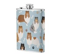 Rough Collie Paws and Bones,304 Stainless Steel 8oz Flask Pu Leather Case, Pocket Flagon Outdoor Flat Liquor Flask