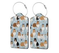 Rough Collie Paws and Bones,Luggage Tags Pu Leather Name Tag Travel Suitcase Identifier ID Tags Durable Luggage Label 2 pcs