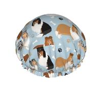 Rough Collie Paws And Bones,Shower Cap Nightcap Double Layer Waterproof Elastic Bath Cap Reusable Hair Cap