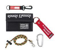 Rough Enough Wallet for Kids Boys Teens Heavy Duty Fabric with Zipper Coin Pocket Neck Strap and Keychain Card Holder for Travel Daily Use Black, Black, M, Novelty Wallet With Keychain and
