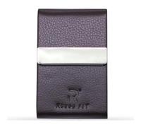 ROUGH FIT Business Card Holder, Slim Metal RFID-Blocking Business Card Holder, Magnetic Closure Card Holder, Premium PU Leather Business Card Case For Men & Women (Coffee)