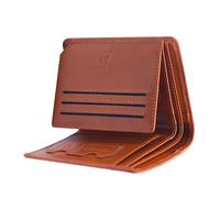 ROUGH FIT Men RFID Blocking Bifold Wallet, Genuine Leather Wallet Slim Card Holder with Multiple Slots for Credit Cards, ID & Cash, Gift for Men (Brown)