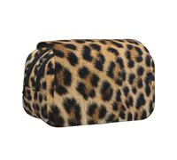 Rough Leopard Print Flip-Top Double-Layer Pencil Case,Large Capacity (Holds 50 Pens/Pencis),Full-Print Durable Polyester School Office Supplies