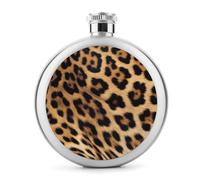 Rough Leopard Print Hip Flask Stainless Steel Leak-Proof Liquor Flasks Portable Circular Wine Flasks for Camping Fishing Wedding Party 5 Oz