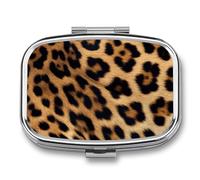 Rough Leopard Print Pill Box 2 Compartment, Portable Pill Case with Mirror for Pocket Purse Travel, Mini Metal Medicine Organizer for Vitamins Fish Oil