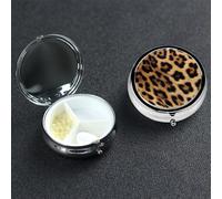 Rough Leopard Print Pill Box 3 Compartment Pill Case for Purse or Pocket Small Medicine Organizer with Mirror Travel Pillbox Decorative Metal Vitamin Container Unique Gift