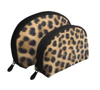 Rough Leopard Print Portable Shell Cosmetic Bag Set - Travel Makeup Organiser with Zipper & Inner Compartments