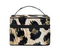 Rough Leopard Print Print Travel Makeup Bag - Large Capacity Lightweight Cosmetic Organizer with Handle & Zipper Closure, Large Capacity Toiletry Bags, Holiday Essentials for Women