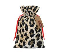 Rough Leopard Print Printed Christmas Drawstring Gift Bags-Xmas Wrapping Bags,Candy Bag,For Holiday Party Decorations,Wedding Party Supplies S Red Ribbon