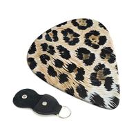Rough Leopard print Printed Guitar Picks, 6 Pack with Leather Keychain Pick Holder - 0.46mm, 0.71mm, 0.96mm Assorted Thickness for Acoustic Ukulele, Electric Guitar, Acoustic Guitar, Bass