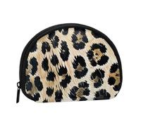 Rough Leopard print Printed Mini Coin Pouch, Shell Shape Zip Around Wallet, Small Zipper Pouch for Cash, Cards, Keys, Lipstick, Storage Pouch, Travel Organizer