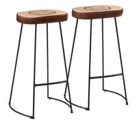 Rough Mango Wood and Metal Bar Set, Dining Set with 1 Bar Table 60 x 55 x 107 cm and 2 Bar Stools, Modern Space-Saving Furniture Set for Dining Room and Kitchen in Rustic Country House Style