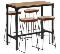 Rough Mango Wood and Metal Bar Set with 4 Bar Stools, Compact Dining Set for Dining Room and Kitchen, Modern Rustic Country Style Furniture Set, Space Saving and Durable