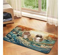 Rough Rolling Waves Pet Food Mat 17.2x11.81in Absorbent Non-Slip PU Leather Feeding Mat for Dogs Cats Rubber Bottom Fast Drying Rollable Pet Bowl Placemat