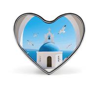 Rough - Scaled Bush Viper Fashion Heart Brooch Pins Lightweight Enamel Lapel Pin for Women Men, Hat Bag Jacket Clothing Accessory Jewelry Gift, Santorini Greek Island sea, Love form