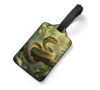 Rough - Scaled Bush Viper Personalized Luggage Tags for Suitcases, Cute PU Leather Travel Luggage Tags, Suitcase Identifier Name Baggage Tag, Bag Tag for Men Women Luggages Handbags