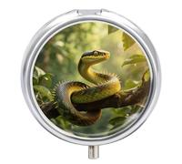 Rough - Scaled Bush Viper Pill Box 3-Compartment Travel Pill Organizer Portable Round Medicine Case with Mirror Design for Vitamins, Jewelry & Essentials Durable Pocket Pillbox for Purse, Camping