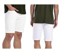 Rough & Tough Mens Stretch Slim Fit Comfort Flex Denim Comfort Shorts Casual Cotton Stretch with Pockets for Men Summer Half Pant 30W-40W (White, 36W)