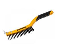 Roughneck 52-030 Carbon Steel Wire Brush Soft Grip With Scraper 355Mm (14In) - 3 Row