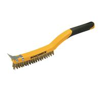 Roughneck Wire Brush 52-034 – Brass Soft Grip with Scraper, 355 mm (14in), 3-Row