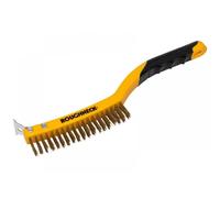 Roughneck 52-034 Brass Wire Brush Soft Grip With Scraper 355Mm (14In) - 3 Row