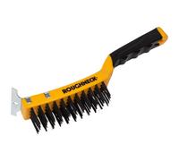 Roughneck 52-042 Carbon Steel Wire Brush Soft Grip + Scraper 300mm (12in) 4 Row
