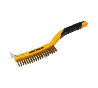 Roughneck Brass Wire Brush Soft Grip with Scraper 355mm (14in) - 3 Row