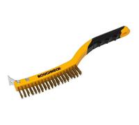 Roughneck Brass Wire Brush Soft Grip with Scraper 355mm (14in) - 3 Row