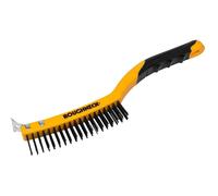 Roughneck Wire Brush 52-030 (ROU52030) - Carbon Steel, Soft Grip, Scraper, 3-Row 355mm (14in)