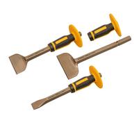 Roughneck Bolster and Chisel Set ROU31933 - 3-Piece with Non-Slip Guards - Black Yellow