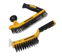 Roughneck ROU52093 Carbon Steel Wire Brush with Soft Grip 2 Piece Set - Scraper (300mm), Two-Handed Brush (250mm)