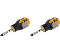 Roughneck Slotted Flared Stubby Screwdriver - Magnetic Tip, S2 Steel Blade & Soft Grip Handle - 6 x 38mm (Pack of 2)