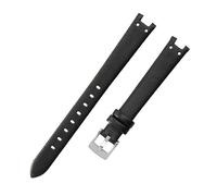 ROUHO 12 x 6mm Women's Small Dial Watch Strap Genuine Leather Watch Chain Accessories for Anne Klein-Black + Silver Buckle