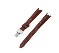 ROUHO 12mm Notched Replacement Leather Watch Strap Slim Ladies' Dress Watch Band for Tissot T-Trend Flamingo T094210A-Red 1 with Silver Buckle