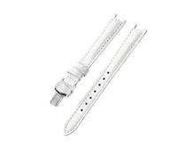 ROUHO 12mm Notched Replacement Leather Watch Strap Slim Ladies' Dress Watch Band for Tissot T-Trend Flamingo T094210A-White with Silver Buckle