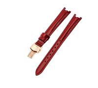 ROUHO 12mm Notched Replacement Leather Watch Strap Slim Ladies' Dress Watch Band for Tissot T-Trend Flamingo T094210A-Brown with Rose Gold Buckle