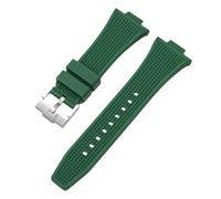 ROUHO 12mm x 26mm Convex Interface Silicone Watch Strap Soft Rubber Replacement Watch Band for Tissot PRX T137.407/410-Green + Silver Buckle
